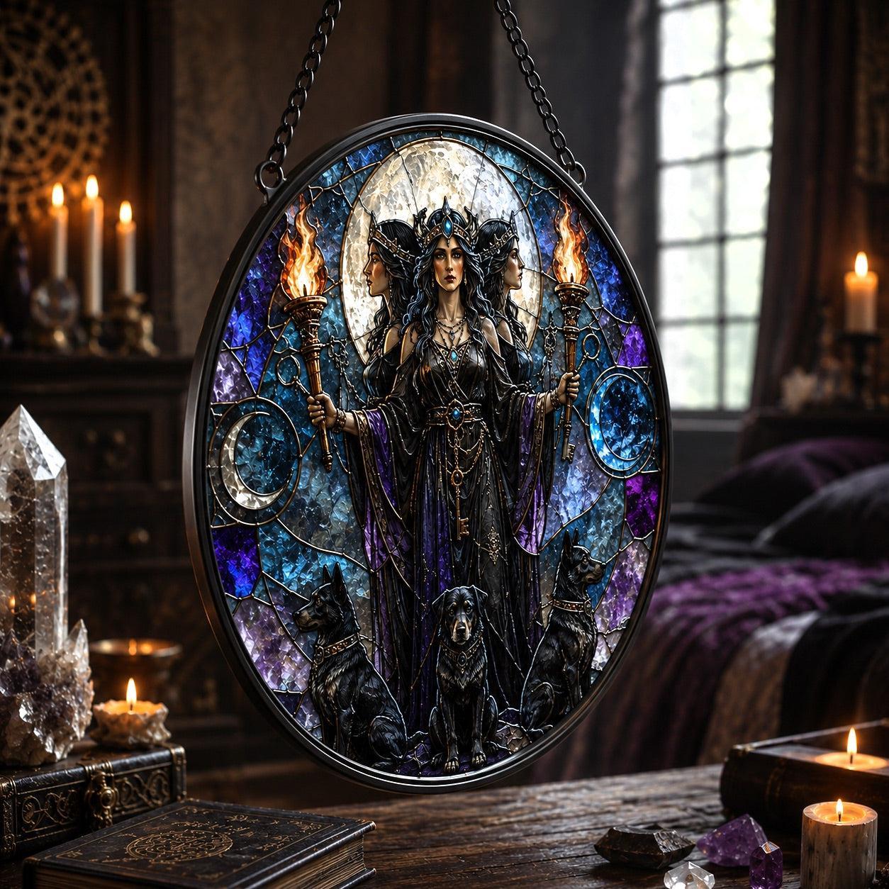 Hecate Goddess Glass Suncatcher - close up detail