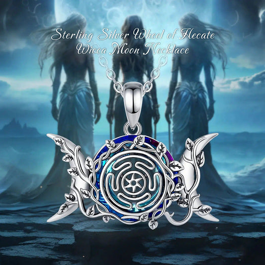 Hecate Wheel Wicca Pagan Necklace Triple Moon Necklace Witch Jewelry-MoonChildWorld