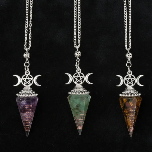 Hexagon Cone Crystal Pendulum Seven Chakra Natural Stone Pendant-MoonChildWorld