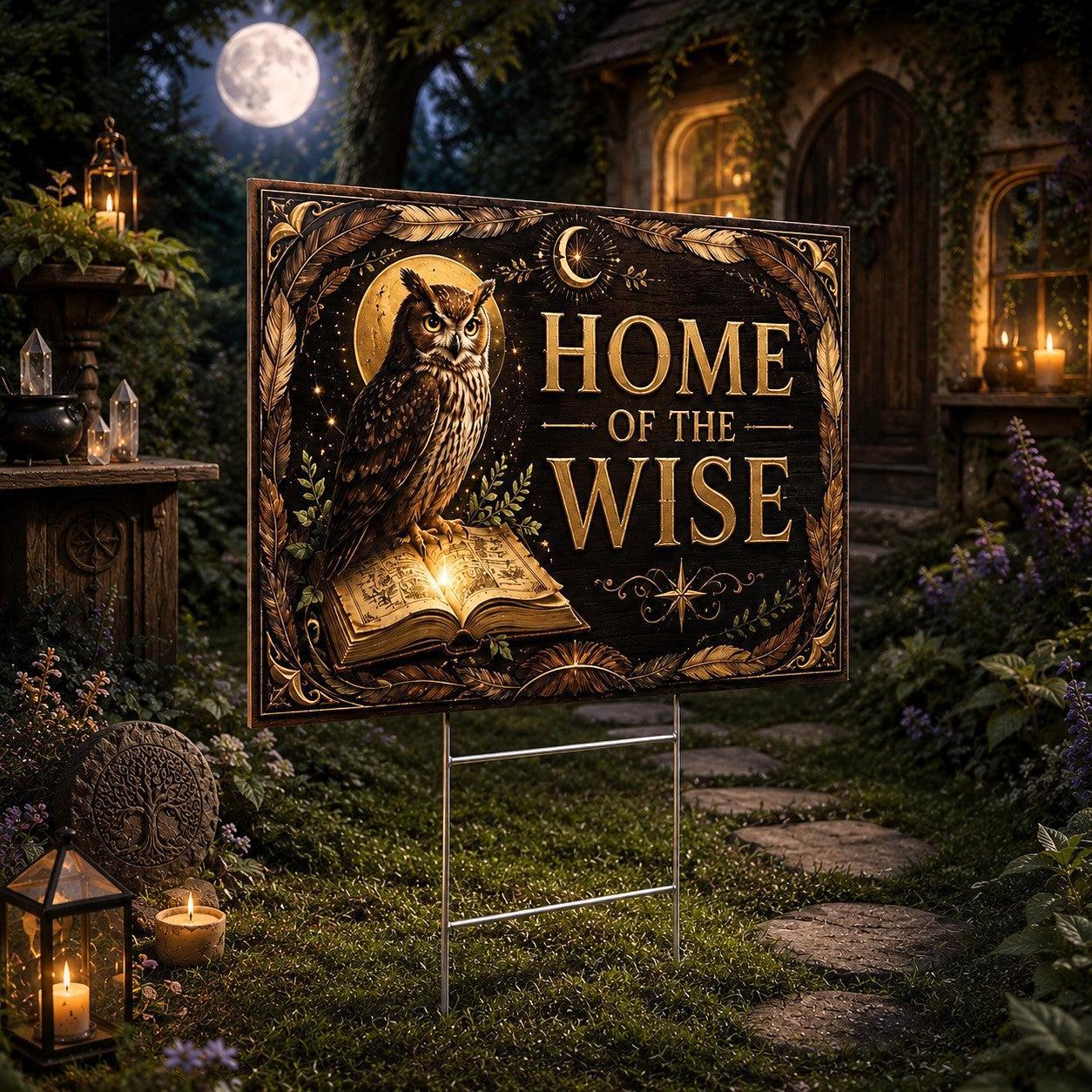 Home of the Wise Wicca Yard Sign - close up detail