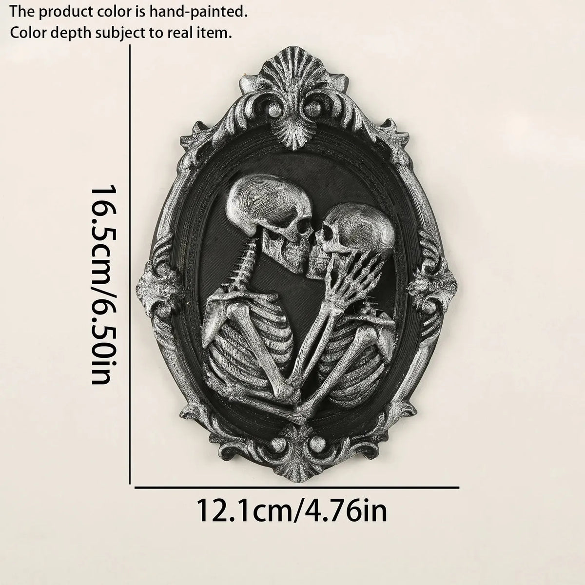 Size reference for the kissing skeleton couple wall plaque