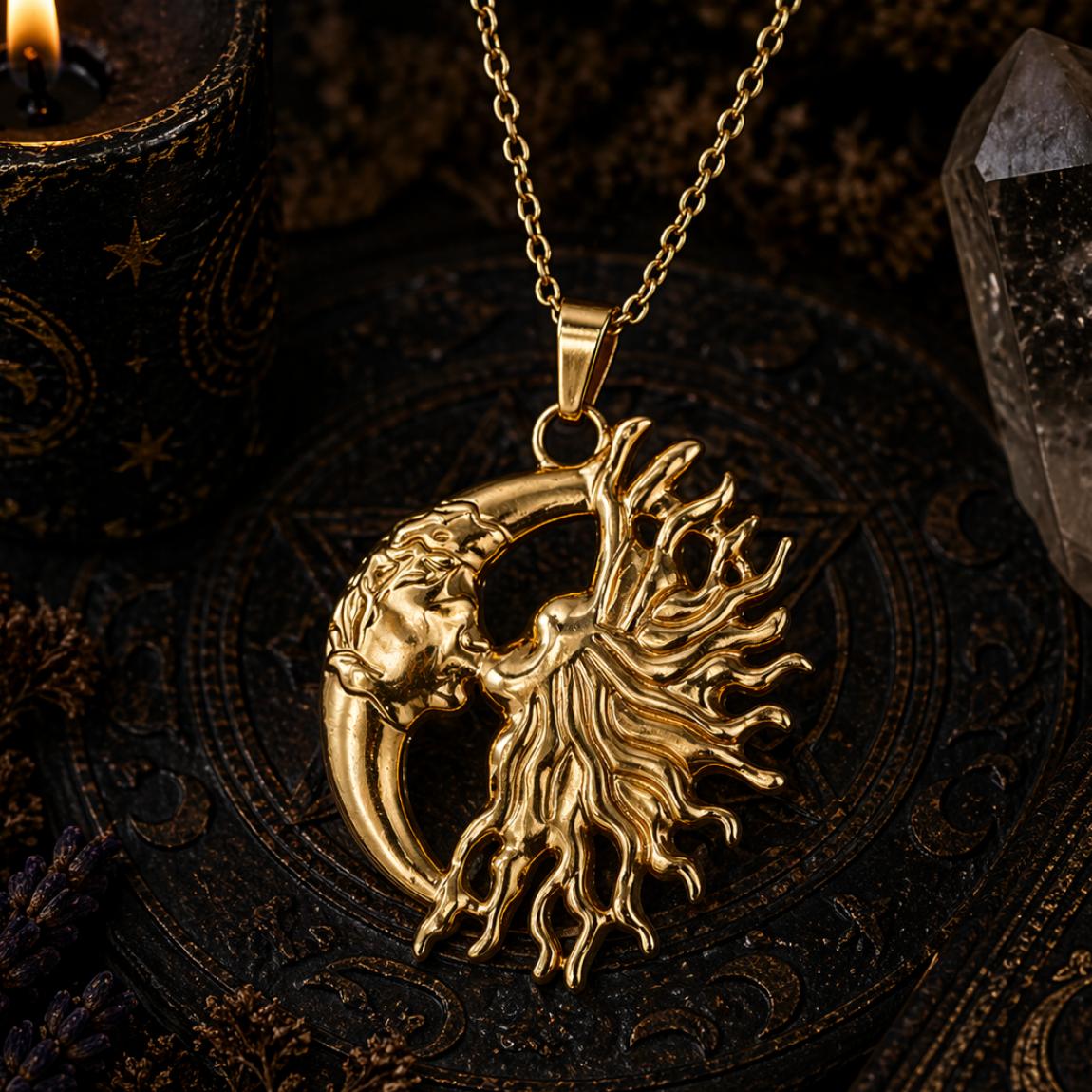 Kissing Sun and Moon Goddess Necklace – Celestial Jewelry for Wiccan & Pagan-MoonChildWorld