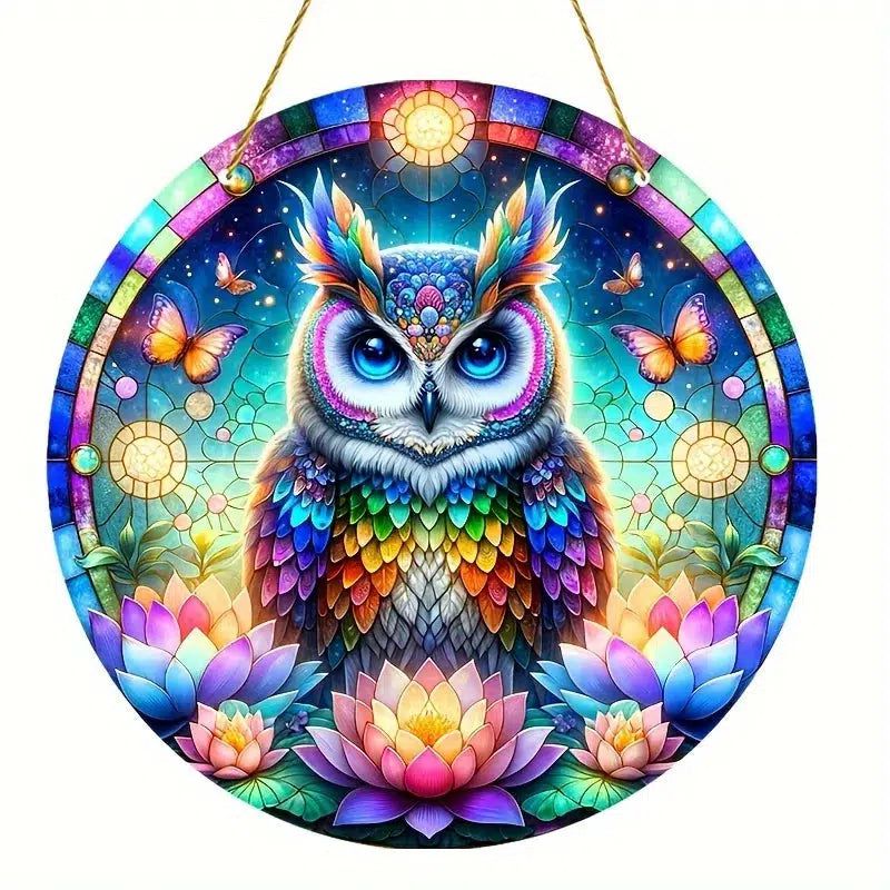 Lotus Owl Suncatcher Spirit Owl Acrylic Sign Owl Window Decor Mystic Owl Decor-MoonChildWorld