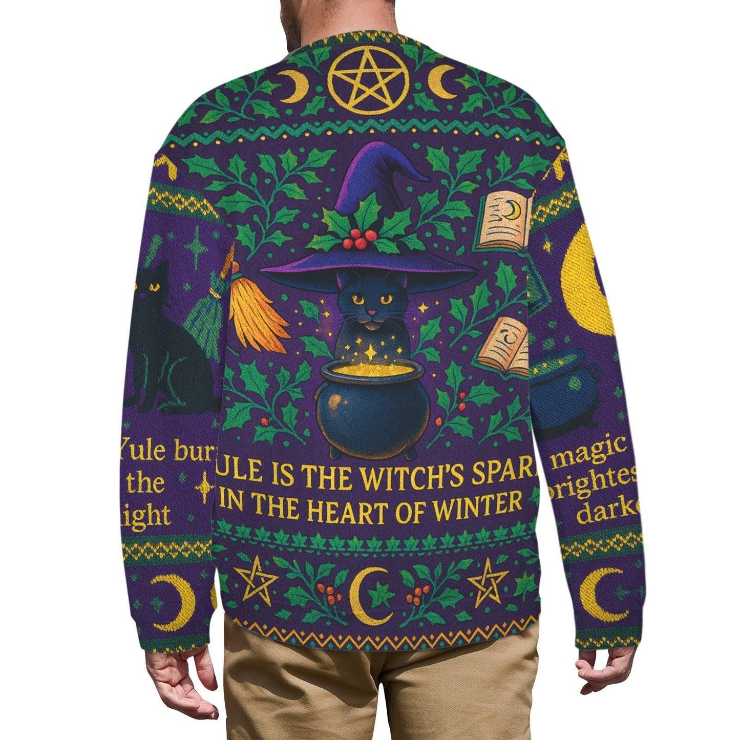 Magic Black Cat Witch Christmas Sweatshirt Wicca Yule Sweater-MoonChildWorld