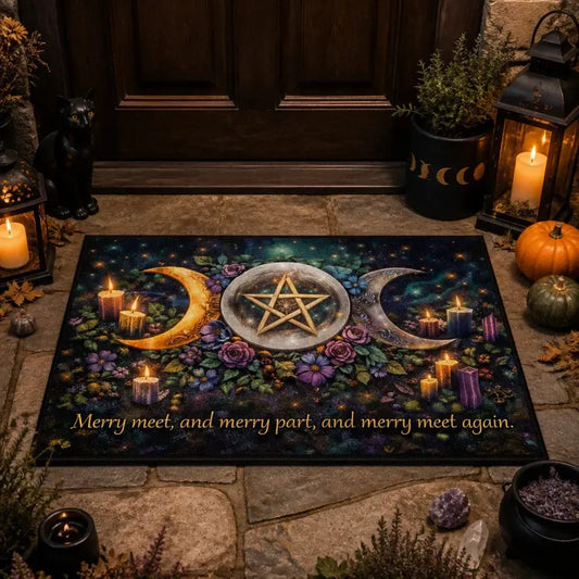 Magic Pentagram & Triple Moon Doormat – Pagan Spiritual Welcome Mat for Wiccan Home Decor_mockup_1.webp