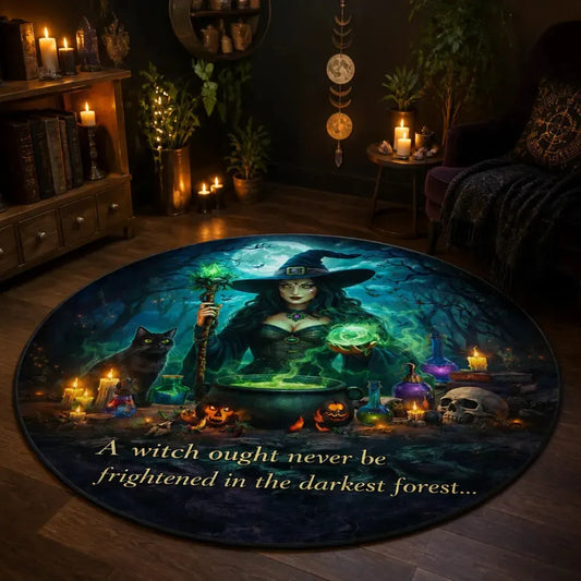 Magic Witch Halloween Round Rug Gothic Skull Black Cat Carpet for Halloween Home Decor_mockup_1.webp