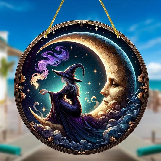 Magic Witch on the Moon Window Hanging Witch Acrylic Sign-MoonChildWorld