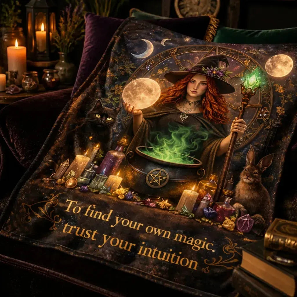 Magical Witch Blanket with Black Cat, Rabbit for Wiccan Home Decor_mockup_3.webp