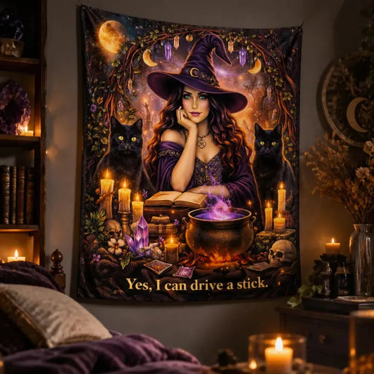 Magical Witch Tapestry with Black Cats - Witchy Wall Hanging for Halloween_mockup_3.webp