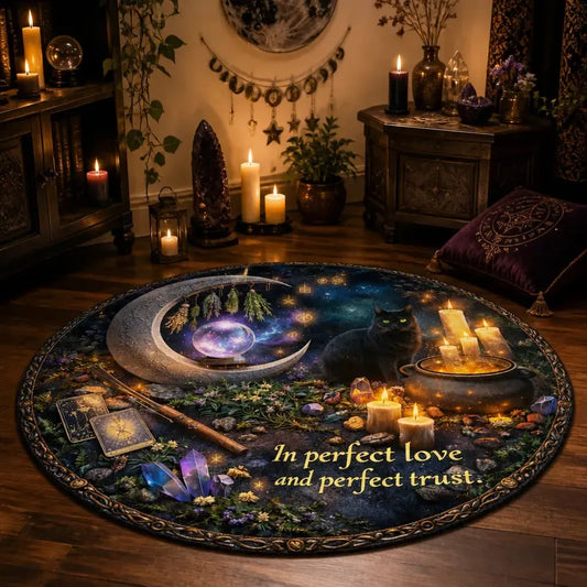 Magick Moon Wicca Round Rug Witchy Black Cat Halloween Carpet Gothic Home Decor_mockup_1.webp
