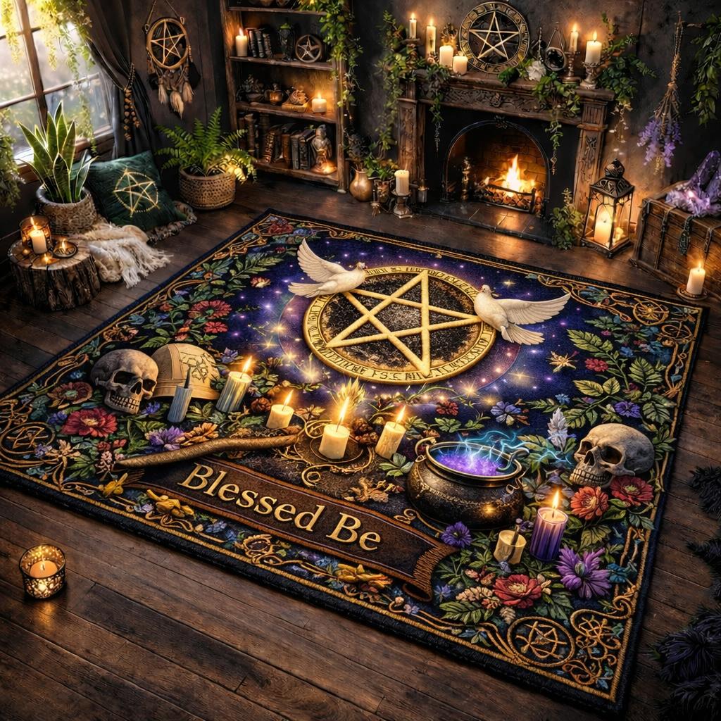 Magick Pentacle Wiccan Area Rug – Witch Cauldron Carpet Halloween Home Decor-MoonChildWorld