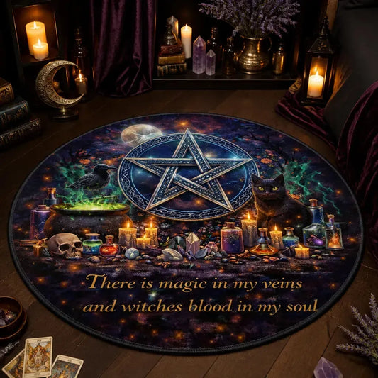 Magick Pentacle Wiccan Round Rug - Gothic Halloween Carpet for Witch Home Decor_mockup_3.webp