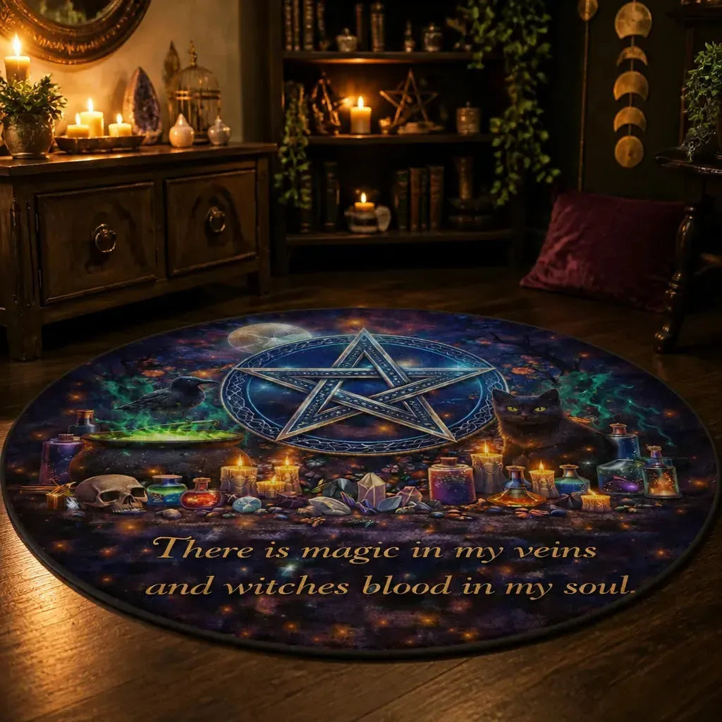 Magick Pentacle Wiccan Round Rug - Gothic Halloween Carpet for Witch Home Decor_mockup_1.webp