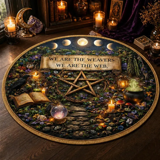 Magick Pentagram Moon Phase Round Rug Halloween Witchy Carpet Wiccan Home Decor_mockup_3.webp
