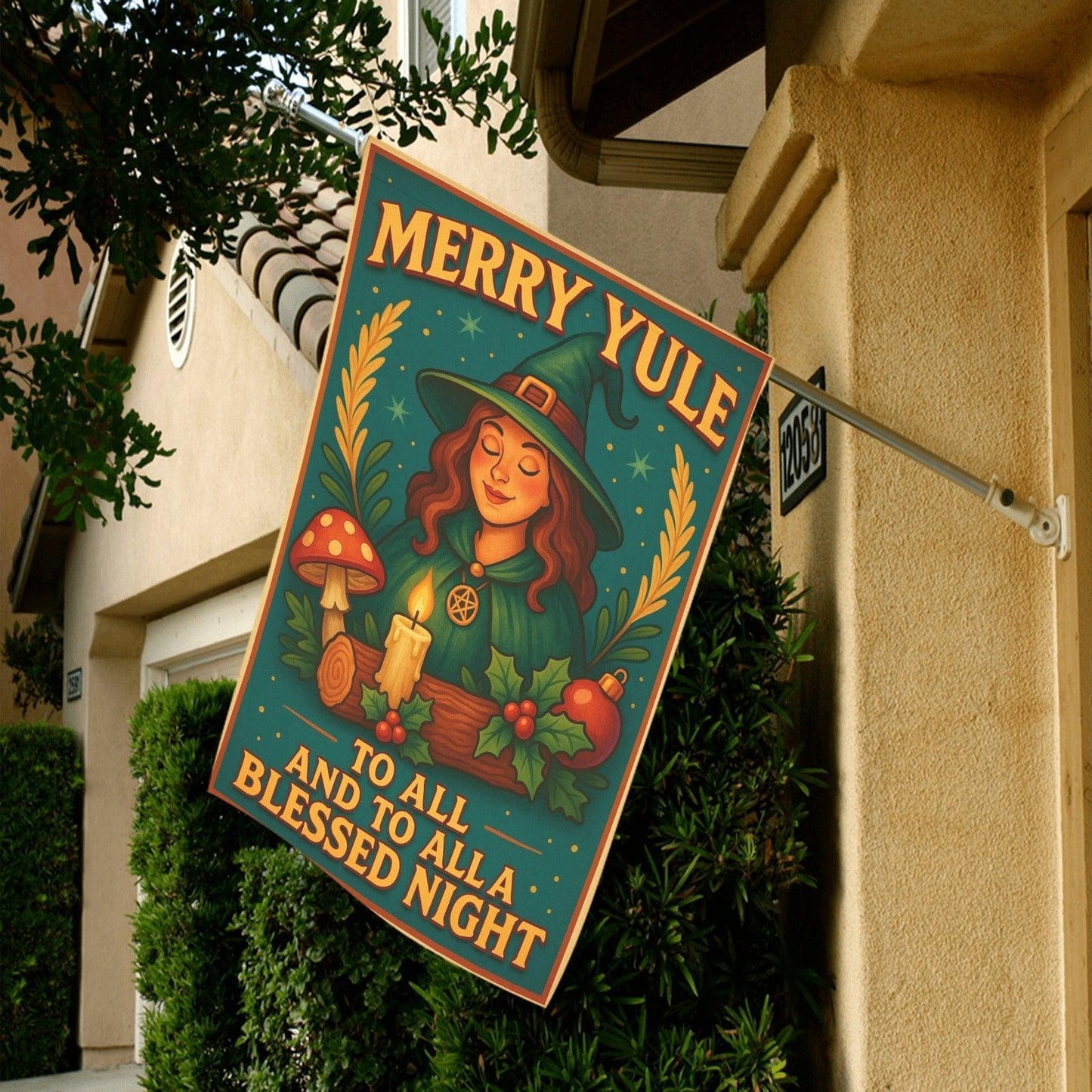 Merry Yule Witchy Garden Flag and Wiccan House Flag for Pagan Yule Home Decor-MoonChildWorld
