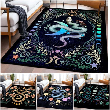 Tarot Divination Moon Snake Carpet Witchy Area Rug-MoonChildWorld