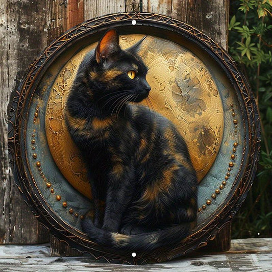 Moon Black Cat Metal Sign Mystic Decor-MoonChildWorld