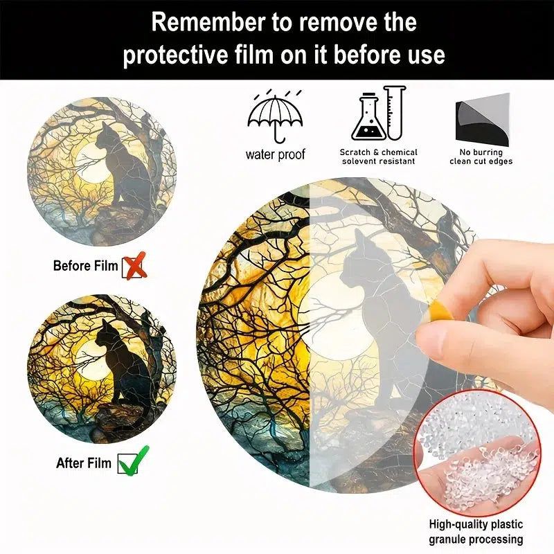 Moon Black Cat Suncatcher Witchy Cat Acrylic Round Sign-MoonChildWorld