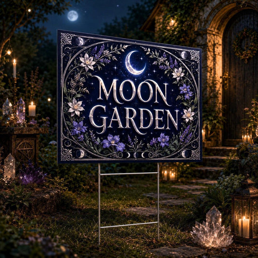 Moon Garden Crescent Moon Flowers Wicca Yard Sign - garden display