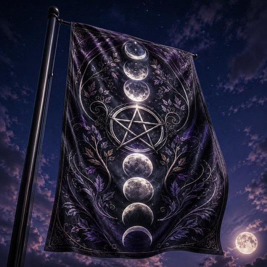 Moon Phase Pentacle House Flag Lunar Cycle Pentacle Pagan Outdoor Decor-MoonChildWorld