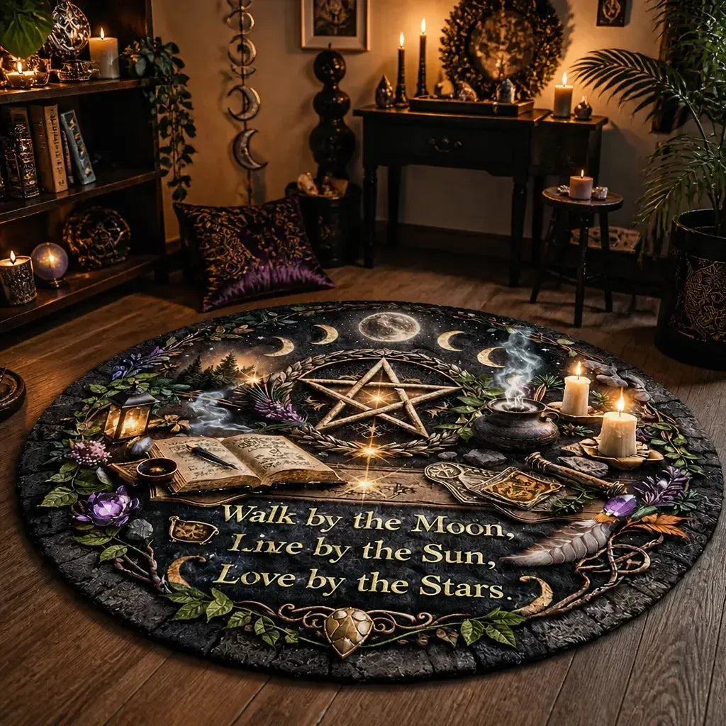 Moon Phase Pentacle Wiccan Round Rug Witchcraft Carpet Witch Home Decor_mockup_1.webp
