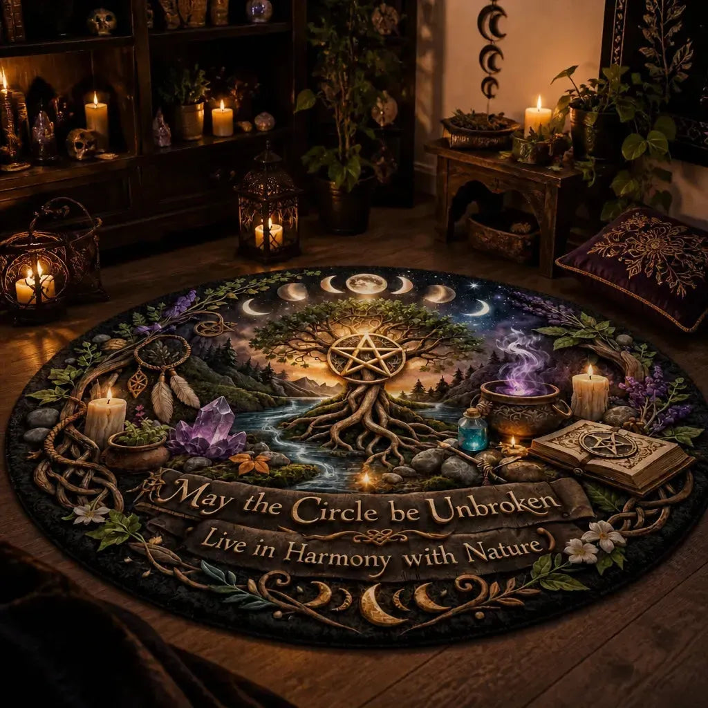 Moon Phase Tree of Life Pagan Round Rug Wicca Spirit Tree Carpet Witchy Home Decor_mockup_1.webp