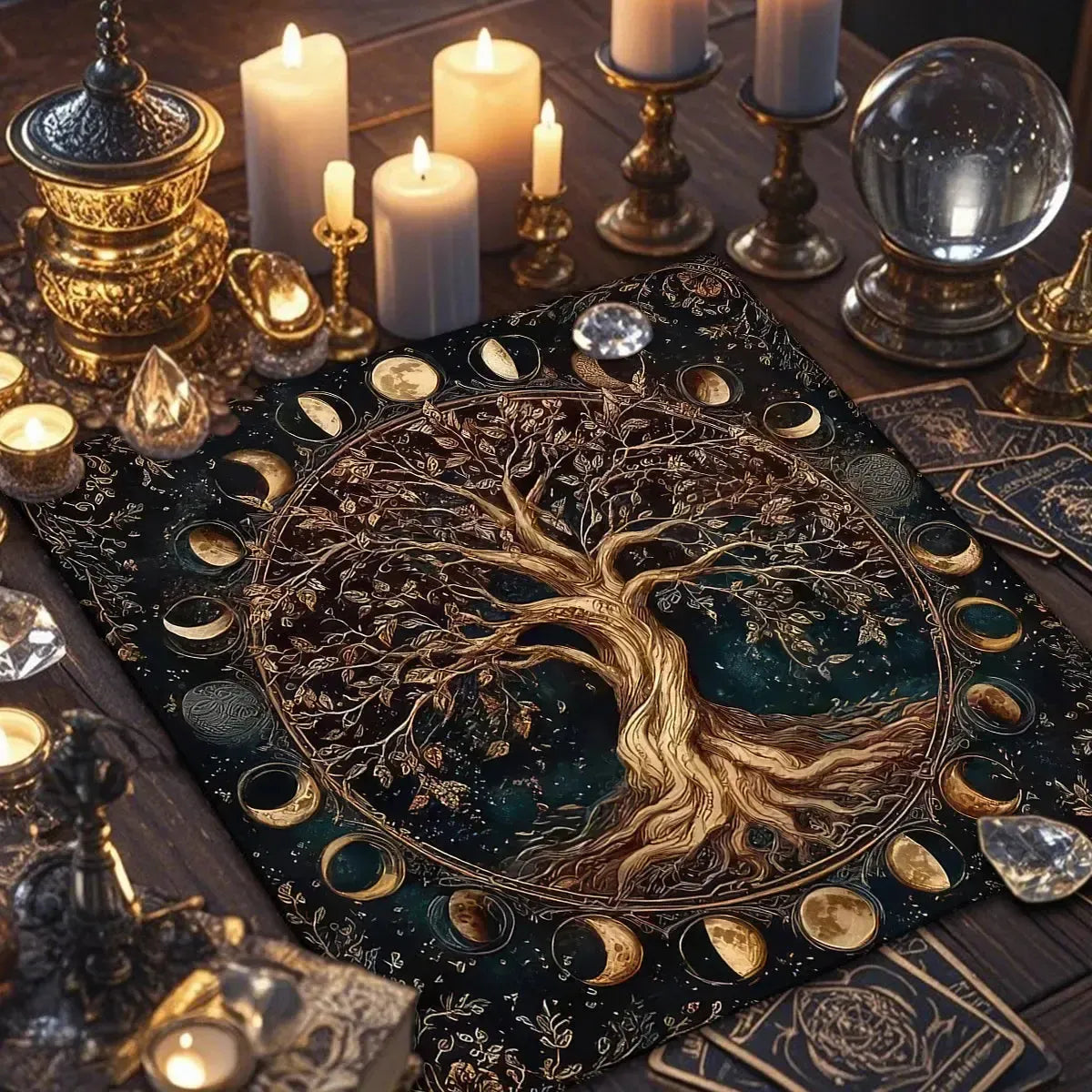 Moon Phase Tree of Life Pagan Tarot Altar Cloth-MoonChildWorld