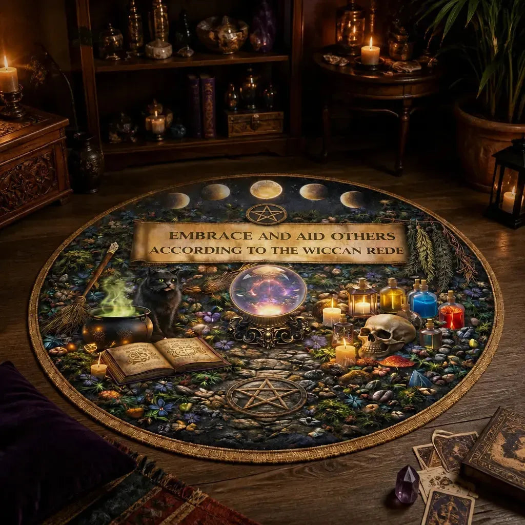 Moon Phase Wiccan Rede Round Rug Witchy Pagan Carpet for Halloween Home Decor_mockup_1.webp