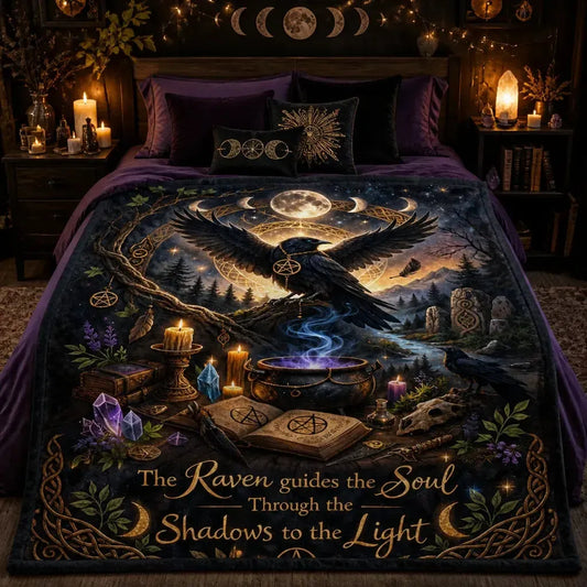 Moon Phases & Dark Crow Witchy Blanket - Wiccan Raven Gothic Blanket for Witch Home Decor_mockup_1.webp
