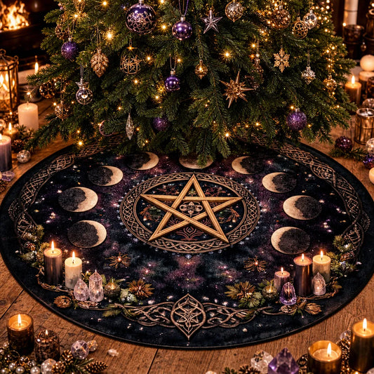 Moon Phases Pentagram Velvet Yule Tree Skirt – Pagan Witchy Gothic Decor_mockup_1.webp
