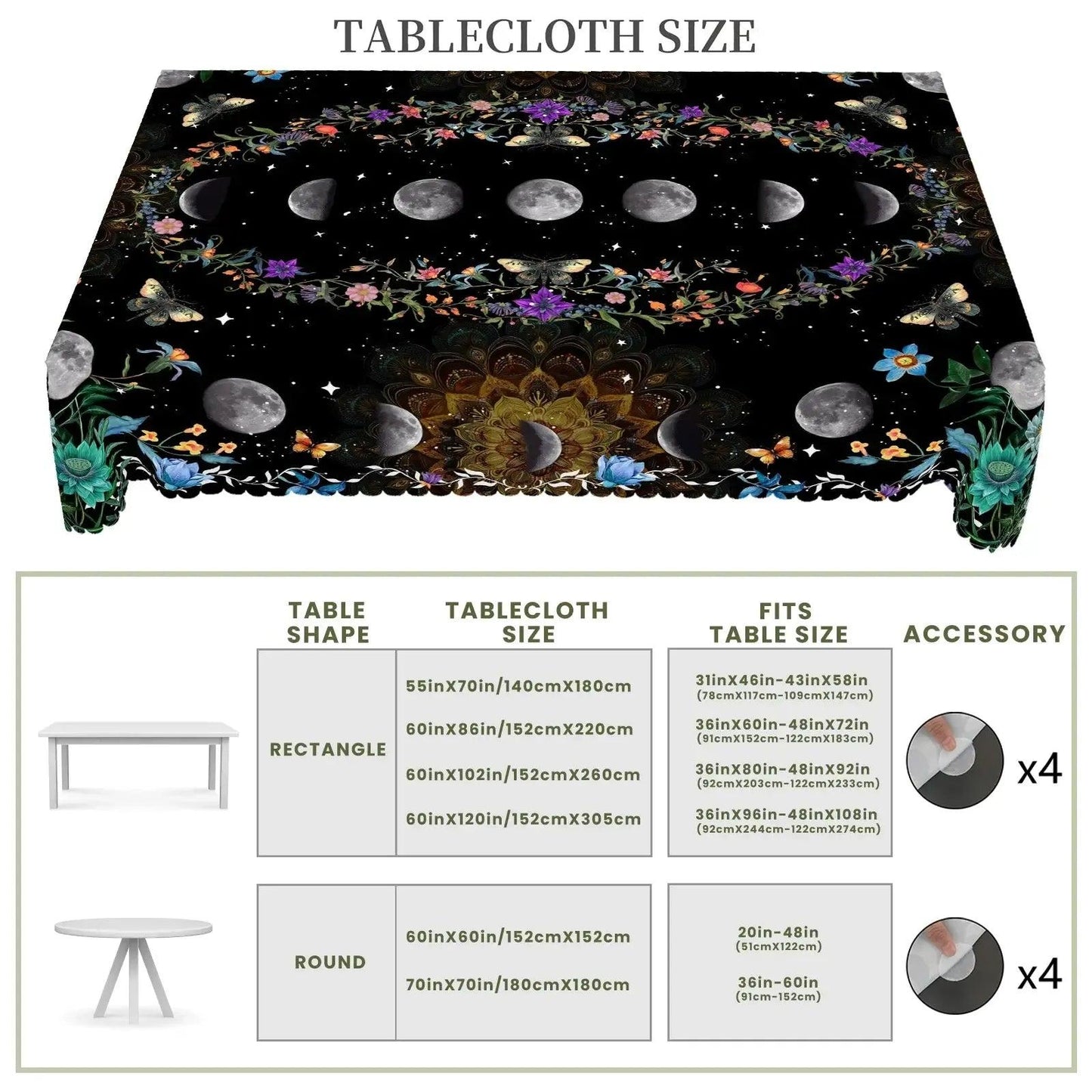 Moon Phases Tablecloth Wicca Pagan Home Decor-MoonChildWorld