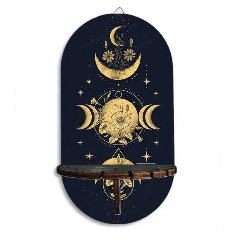 Moon Phases Wicca Wall Shelf for Crystals & Candles – Wooden Witchy Floating Shelf Pagan Altar Decor-MoonChildWorld