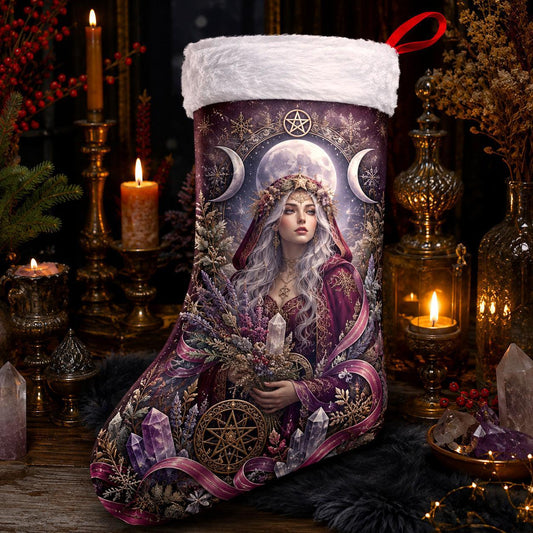 Moon Priestess Christmas Stocking Amethyst Triple Moon Witchy Decor
