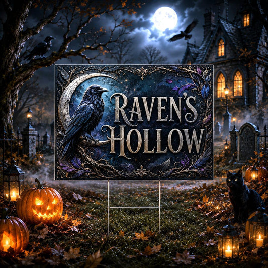 Moon Raven Hollow Gothic Witch Halloween Yard Sign - garden display