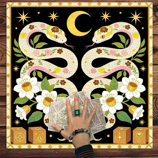 Moon Snake Witchy Altar Cloth Wicca Tablecloth For Rituals, Tarot Reading & Home Decor-MoonChildWorld