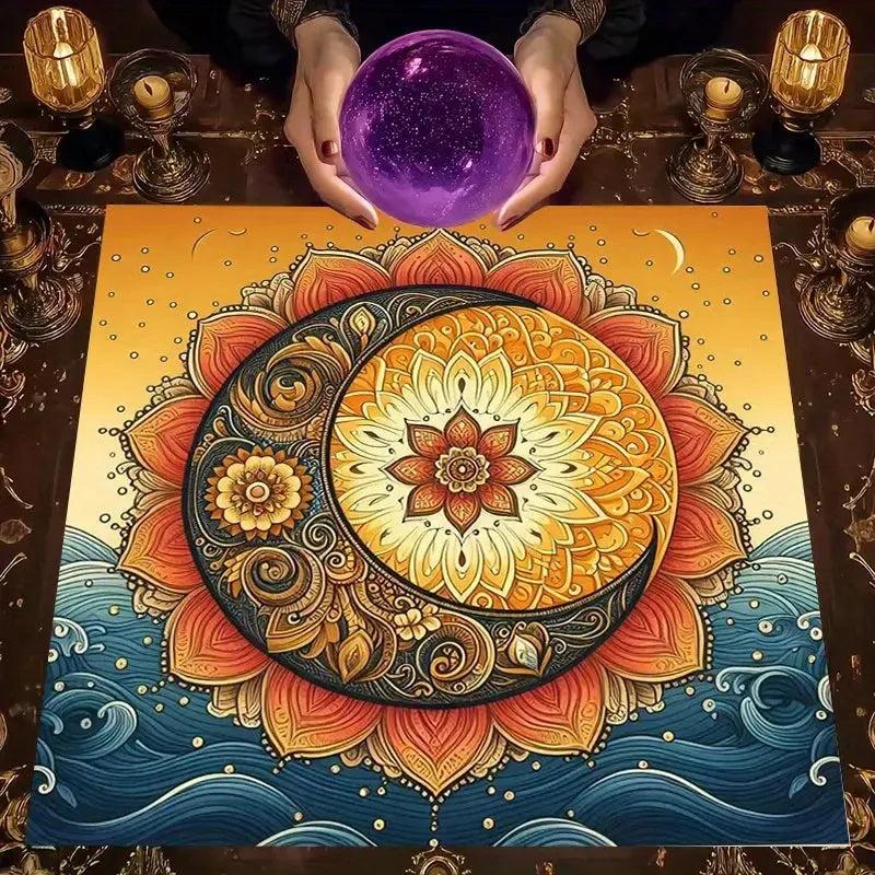 Moonflower Mandala Tarot Tablecloth – Mystic Altar Cloth for Divination, Meditation & Cosmic Decor-MoonChildWorld