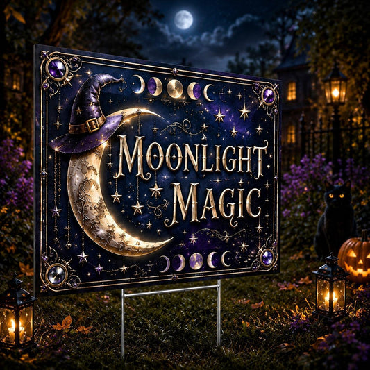 Moonlight Magic Witchy Moon Phases Halloween Yard Sign - garden display