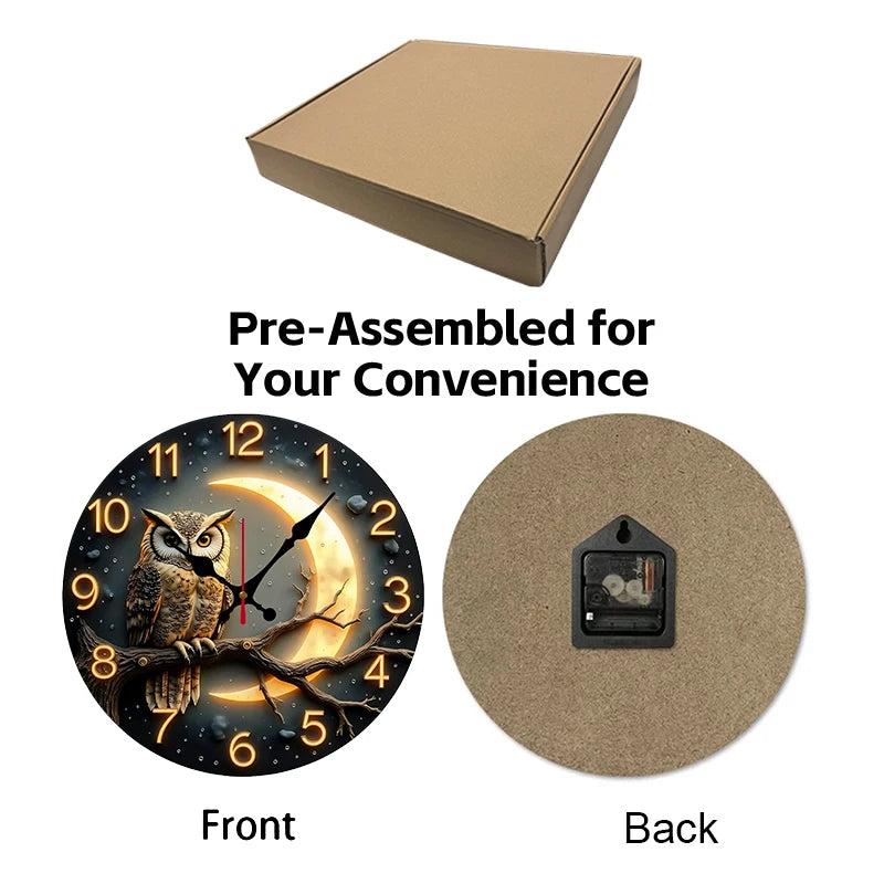 Moonlight Night Owl Wooden Wall Clock-MoonChildWorld