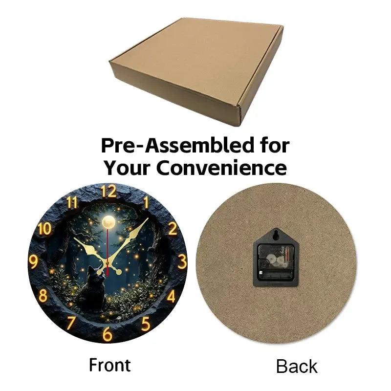 Moonlit Forest Black Cat Wooden Wall Clock-MoonChildWorld