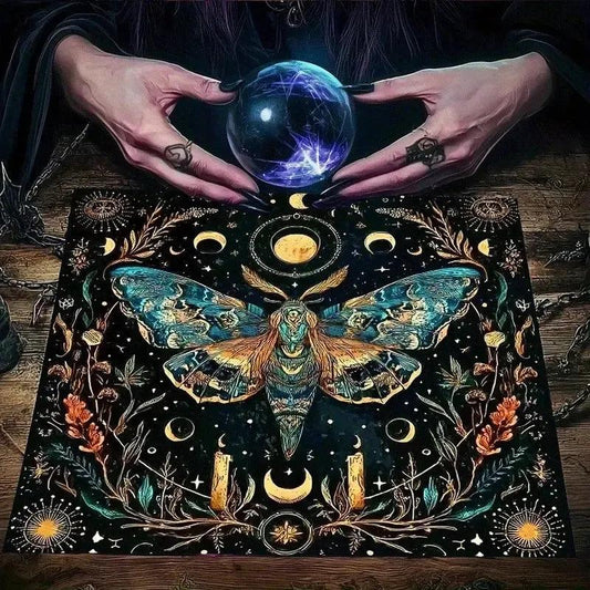 Moonlit Moth Gothic Tarot Tablecloth โ Witchy Altar Cloth for Divination & Spiritual Events-MoonChildWorld