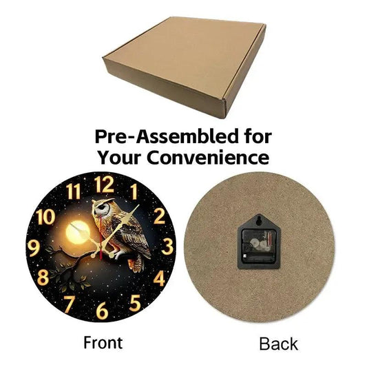 Moonlit Night Owl Wooden Wall Clock-MoonChildWorld
