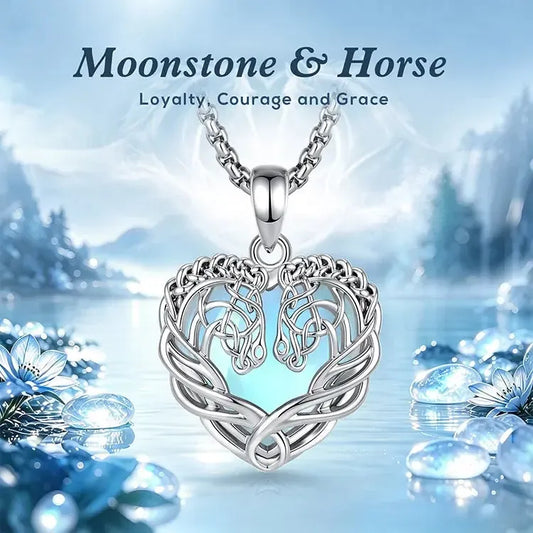 Moonstone Celtic Knot Horse Head Necklace Equestrian Pendant-MoonChildWorld