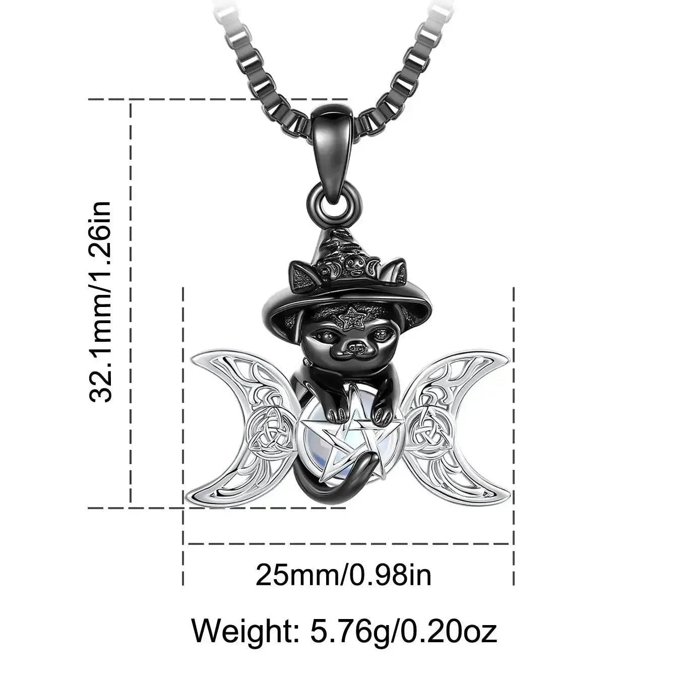 Moonstone Triple Moon & Pentagram Necklace โ Black Cat Wicca Pagan Jewelry-MoonChildWorld