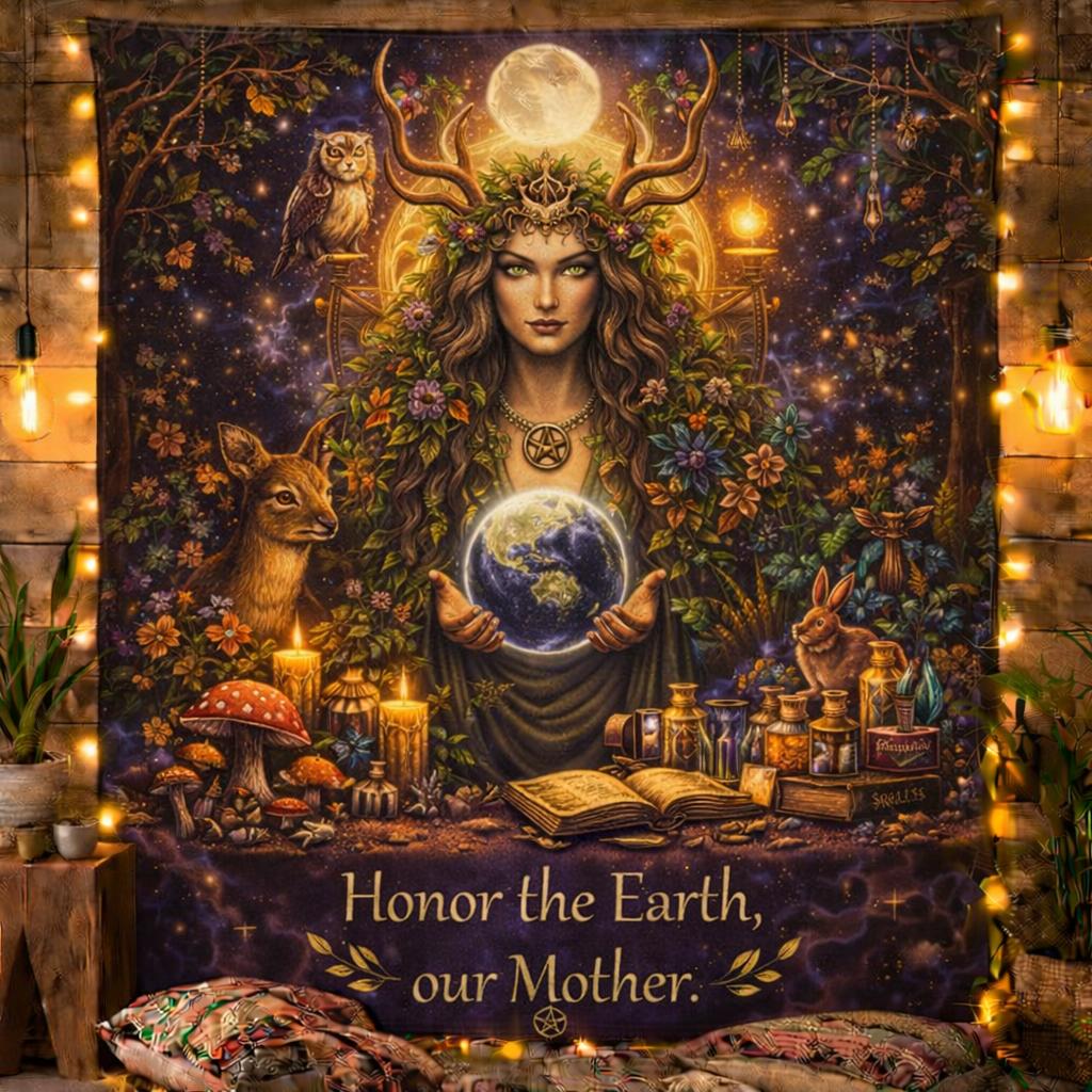 Mother Earth Pagan Goddess Tapestry Mystical Wicca Wall Hanging-MoonChildWorld