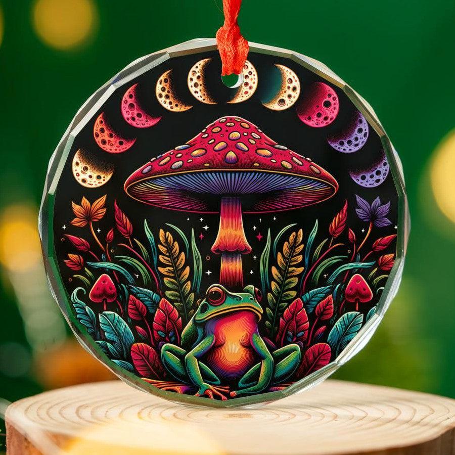Mushroom Moon phases Glass Ornament Mystical Christmas Tree Ornament, image size:900x900