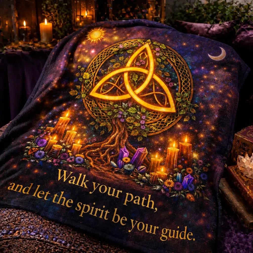 Mysterious Celtic knot Triquetra and Tree of Life Pagan Blanket Wiccan Home Decor_mockup_3.webp