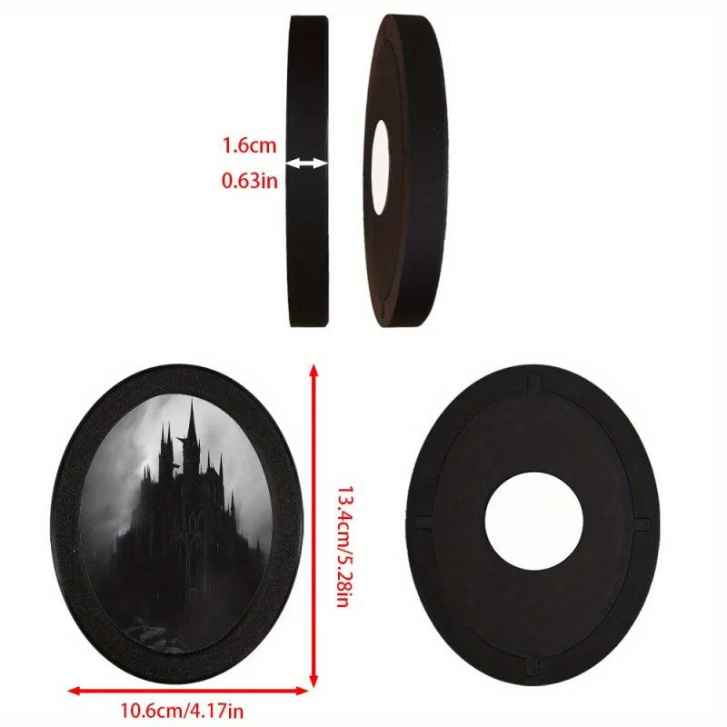 Mysterious Dark Castle Oval Photo Frame - Gothic Style, Black Circular Frame with Intricate Design-MoonChildWorld