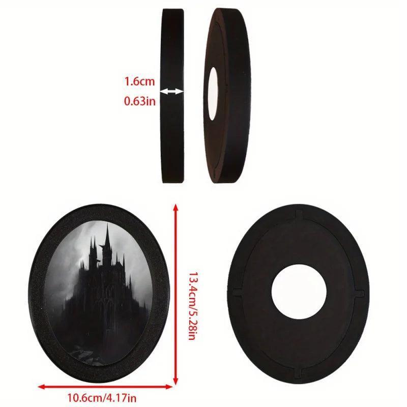 Mysterious Dark Castle Oval Photo Frame - Gothic Style, Black Circular Frame with Intricate Design-MoonChildWorld