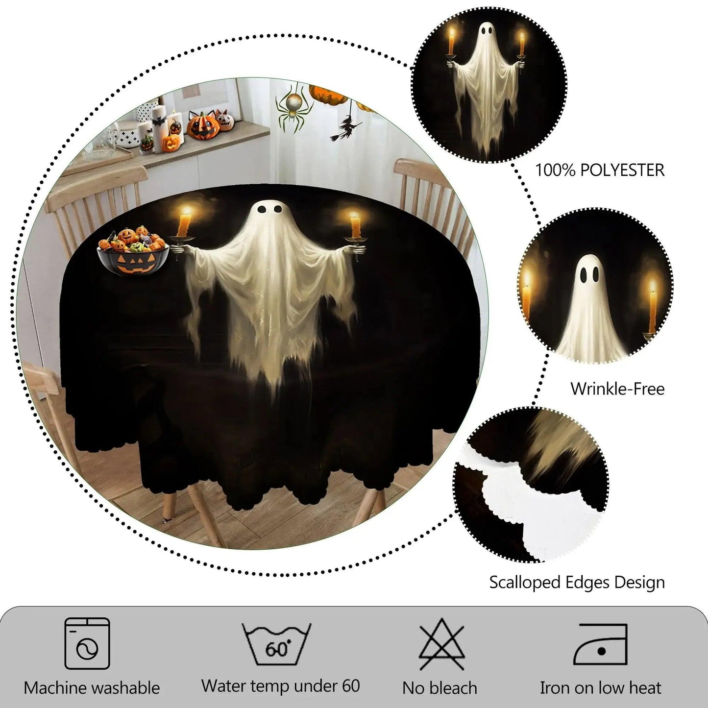 Mysterious Ghost Halloween Tablecloth - Gothic Witchy Tablecloth Spooky Table Decoration-MoonChildWorld