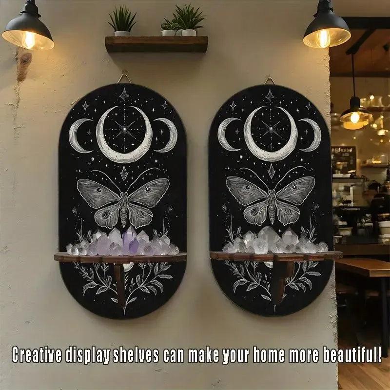 Mysterious Moth & Moon Floating Shelves Witchy Altar Decor - Gothic Decorative Wall Shelf for Crystals, Candles-MoonChildWorld
